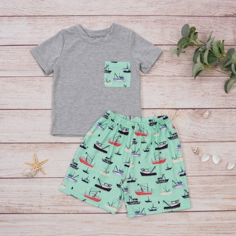Boutique Boats Boys Shorts Outfit Set